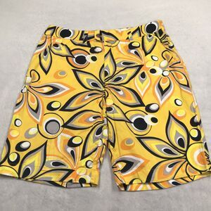 LOUDMOUTH Golf Shorts Men 36 Yellow Mod Retro Floral Graphic Print AOP Chino